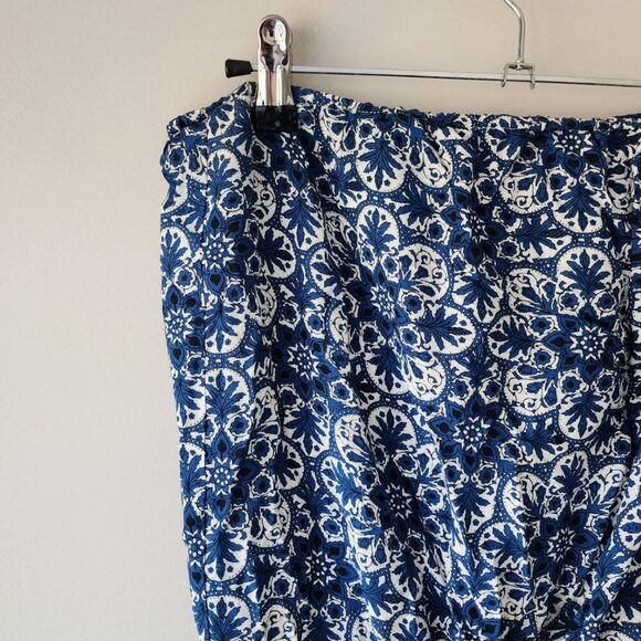 Aakaa Strapless Jumpsuit | Medium | Blue White Bohemian Wide Leg Cropped Pockets - Picture 2 of 9